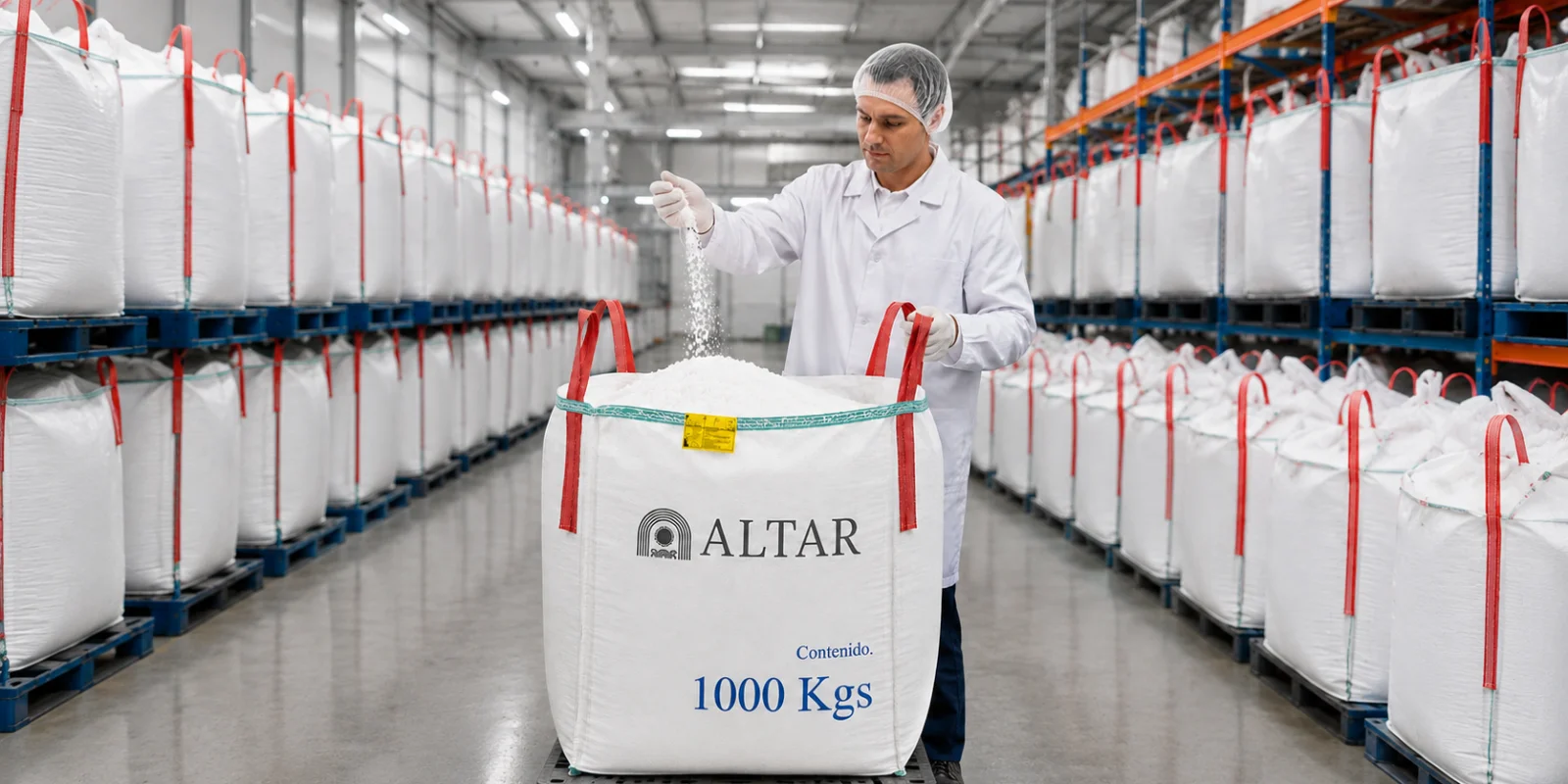 Operador llenando un supersaco de sal Productos Altar
